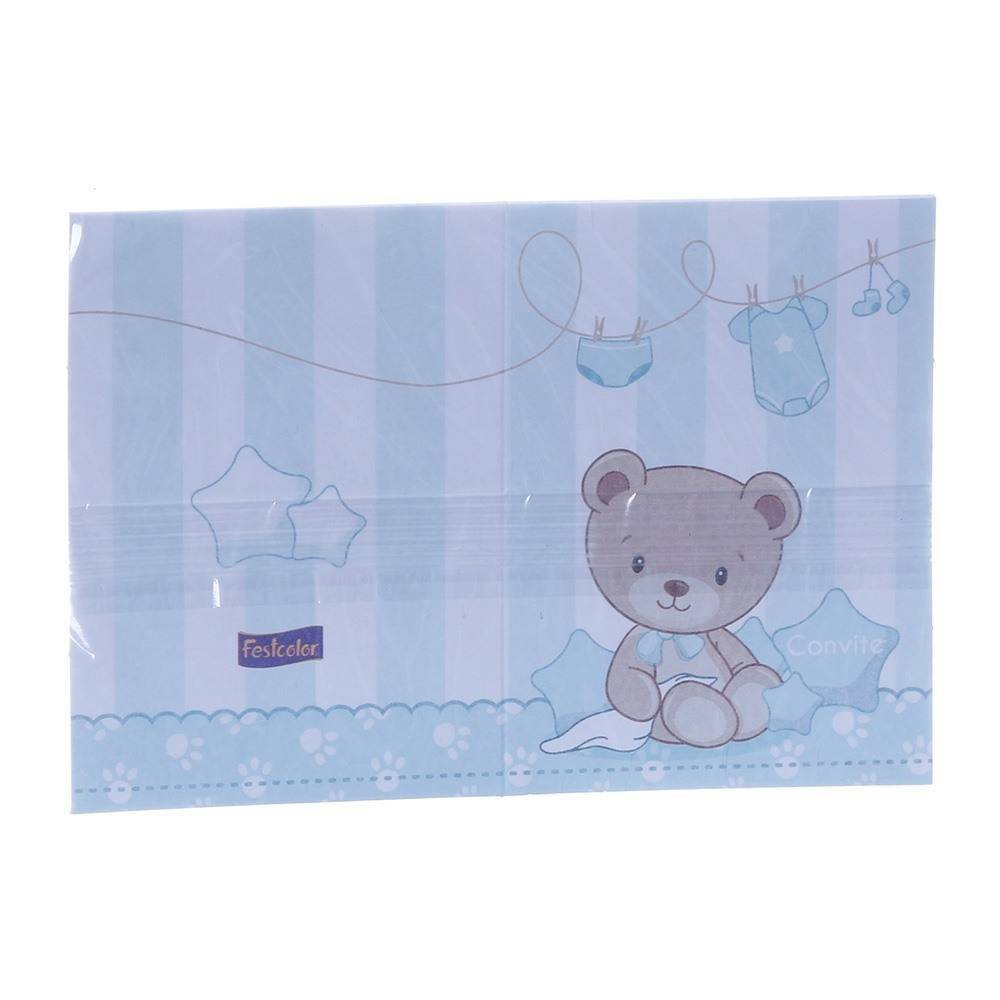Convite Baby Shower Urso Azul 08 Unidades